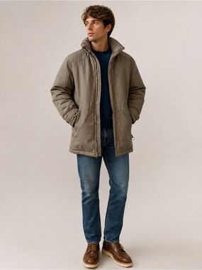 Vintage Mighty Mac Insulated Parka Jacket 44 Tall Taupe Winter Coat USA Made